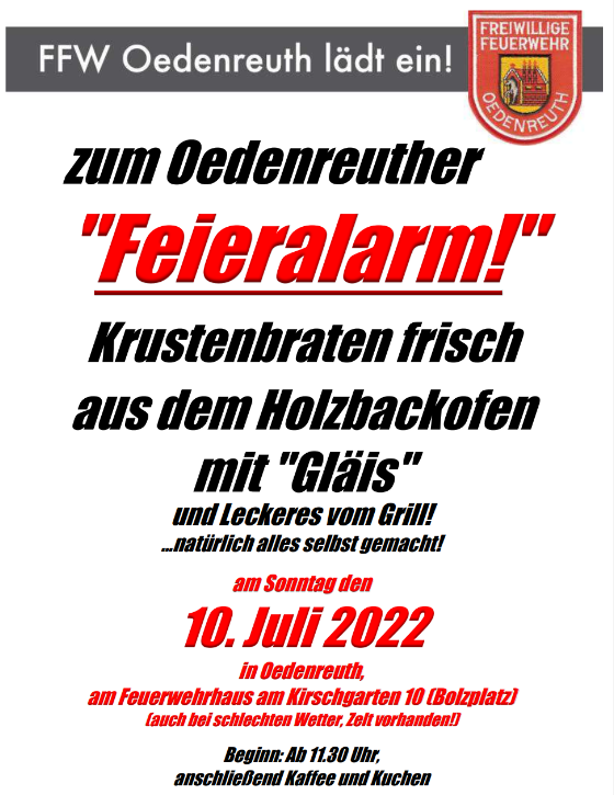 Einladung zum Oedenreuther „Feieralarm“ 2022